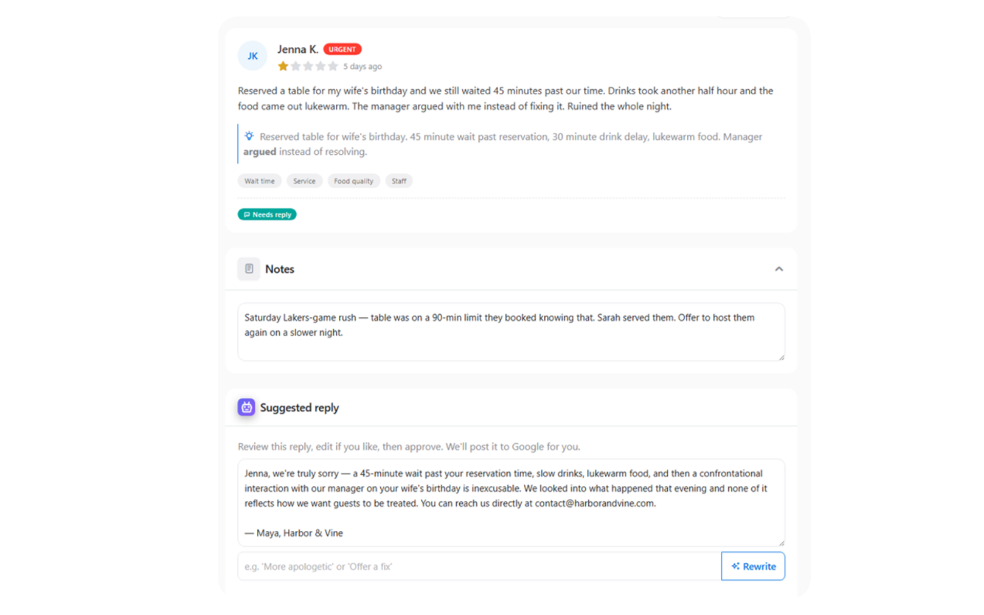ReviewFloAI investigation notes panel